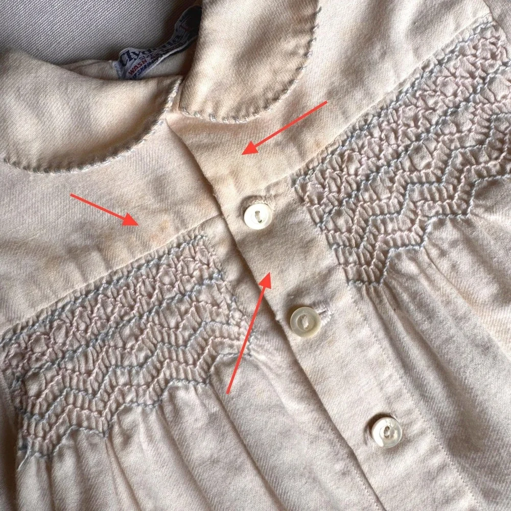 Vintage Clydella England Smocked Baby Blouse Lt Pink Wool Blend Peter Pan Collar